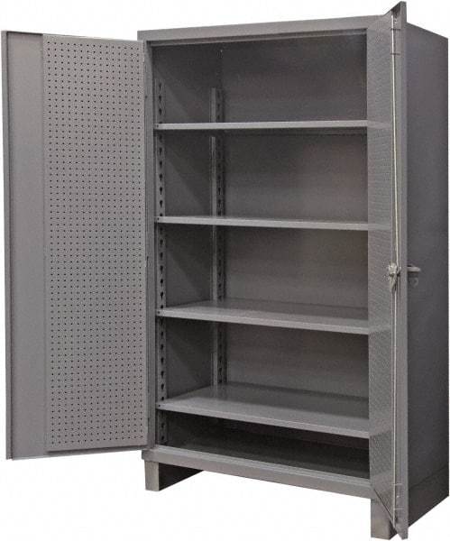 Durham - 4 Shelf Pegboard Storage Cabinet - Steel, 60" Wide x 24" Deep x 78" High, Gray - Makers Industrial Supply