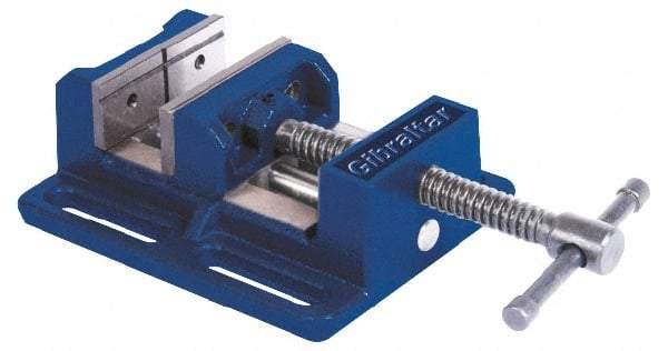 Gibraltar - 4" Jaw Opening Capacity x 1-1/2" Throat Depth, Horizontal Drill Press Vise - 4" Wide Jaw, Stationary Base, Standard Speed, 7-9/16" OAL x 2-7/8" Overall Height, Cast Iron - Makers Industrial Supply