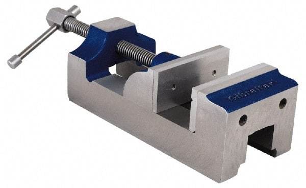 Gibraltar - 4" Jaw Opening Capacity x 1-3/4" Throat Depth, Horizontal Drill Press Vise - 4" Wide Jaw, Stationary Base, Standard Speed, 10-3/4" OAL, Cast Iron - Makers Industrial Supply