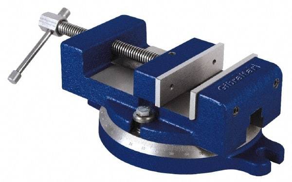 Gibraltar - 4-1/2" Jaw Width, 4" Jaw Opening Capacity, Horizontal Swivel Machine Vise - Manual Operation, 1 Station, 11-1/2" Long x 3-1/2" High x 1-1/4" Deep, 1-1/4" Jaw Height - Makers Industrial Supply