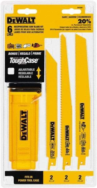 DeWALT - 6 Pieces, 8" to 9" Long x 0.04" Thickness, Bi-Metal Reciprocating Saw Blade Set - Straight Profile, 6 to 14 Teeth, Toothed Edge - Makers Industrial Supply