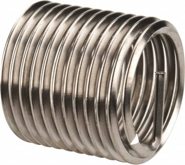 Heli-Coil - M12x1.25 Metric Fine, 18mm OAL, Free Running Helical Insert - 11-5/8 Free Coils, Tanged, 304 Stainless Steel, Bright Finish, 1-1/2D Insert Length - Makers Industrial Supply