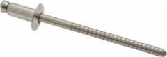 RivetKing - Dome Head Stainless Steel Open End Blind Rivet - Stainless Steel Mandrel, 0.063" to 1/8" Grip, 1/4" Head Diam, 0.129" to 0.133" Hole Diam, 0.275" Length Under Head, 1/8" Body Diam - Makers Industrial Supply