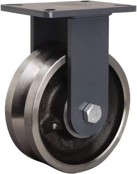 Hamilton - 8" Diam x 3" Wide, Forged Steel Rigid Caster - 4,000 Lb Capacity, Top Plate Mount, 5-1/4" x 7-1/4" Plate, Straight Roller Bearing - Makers Industrial Supply