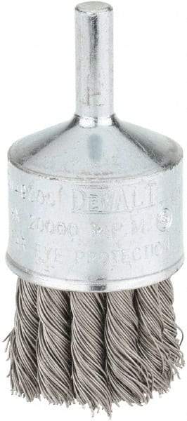 DeWALT - 1" Brush Diam, Knotted, End Brush - 1/4" Diam Steel Shank, 1/4" Pilot Diam, 20,000 Max RPM - Makers Industrial Supply