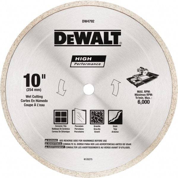 DeWALT - 10" Diam, 5/8" Arbor Hole Diam, Wet & Dry Cut Saw Blade - Diamond-Tipped, Standard Round Arbor - Makers Industrial Supply