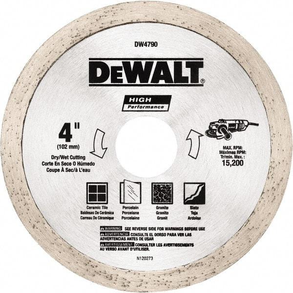 DeWALT - 4" Diam, 5/8 & 7/8" Arbor Hole Diam, Wet & Dry Cut Saw Blade - Diamond-Tipped, Standard Round Arbor - Makers Industrial Supply