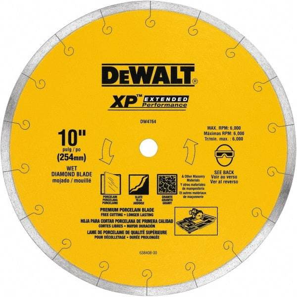 DeWALT - 10" Diam, 5/8" Arbor Hole Diam, Wet & Dry Cut Saw Blade - Diamond-Tipped, Standard Round Arbor - Makers Industrial Supply