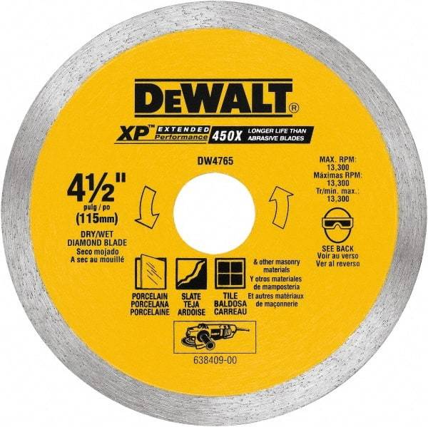 DeWALT - 4-3/8" Diam, 5/8 & 7/8" Arbor Hole Diam, Wet & Dry Cut Saw Blade - Diamond-Tipped, Standard Round Arbor - Makers Industrial Supply