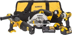 DeWALT - 5 Piece 20 Volt Cordless Tool Combination Kit - Includes 1/2" Hammerdrill, 1/4" Impact Driver, Reciprocating Saw, 6-1/2" Circular Saw & LED Worklight, Lithium-Ion Battery Included - Makers Industrial Supply