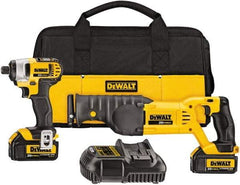 DeWALT - 2 Piece 20 Volt Cordless Tool Combination Kit - Includes 1/4" Impact Driver, Reciprocating Saw, Fast Charger, Contractor Bag & Belt Hook, Lithium-Ion - Makers Industrial Supply