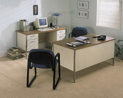 Hon - Plastic Laminated Top Left Return Desk - Mahogany/Charcoal - Makers Industrial Supply