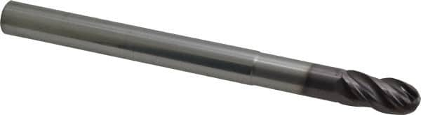 SGS - 1/2" Diam, 1" LOC, 4 Flute Solid Carbide Ball End Mill - AlTiN Finish, Single End, 6" OAL, 1/2" Shank Diam, Spiral Flute - Makers Industrial Supply