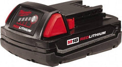 Milwaukee Tool - 18 Volt Lithium-Ion Power Tool Battery - 1.5 Ahr Capacity, 1/2 hr Charge Time, Series M18 RED - Makers Industrial Supply