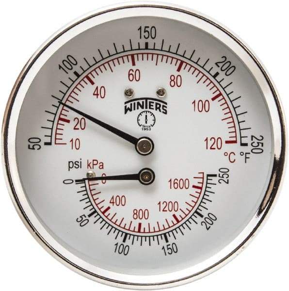 Winters - 3" Dial, 1/2 Thread, 0-250 Scale Range, Pressure Gauge - Center Back Connection Mount, Accurate to 0.03% of Scale - Makers Industrial Supply