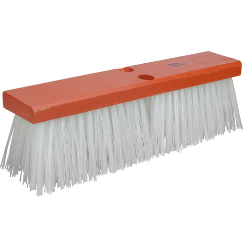 14″ Street Broom, 4″ Trim, White Polypropylene Fill, Orange Block - Makers Industrial Supply