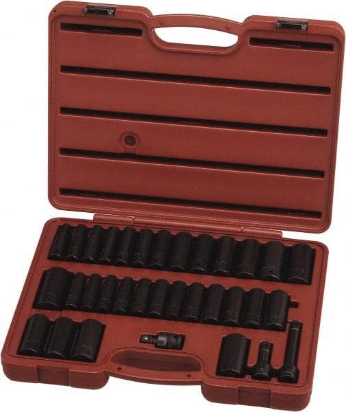 Paramount - 33 Piece 1/2" Drive Standard Deep Impact Socket Set - 6 Points, 3/8 to 1-1/4", 10 to 27mm, Inch/Metric Measurement Standard - Makers Industrial Supply