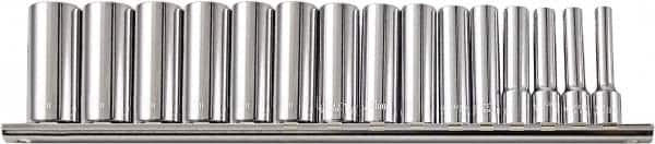 Paramount - 15 Piece 1/2" Drive Chrome Vanadium Finish Deep Well Socket Set - 12 Points, 3/8" to 1-1/4" Range, Inch Measurement Standard - Makers Industrial Supply