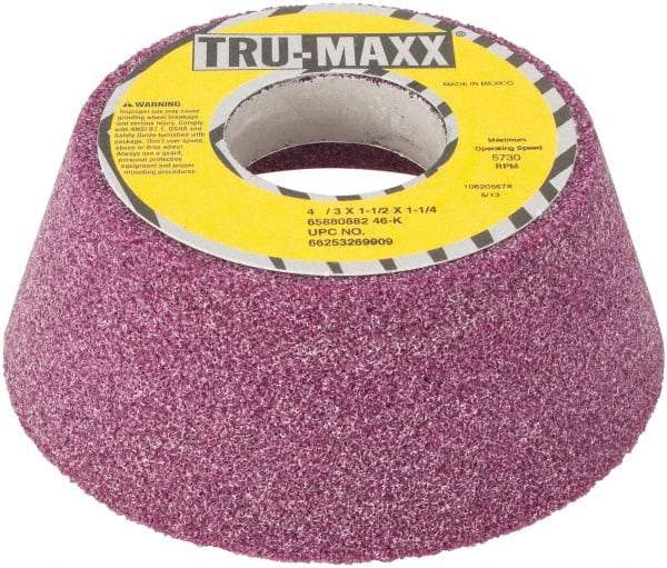 Tru-Maxx - 4" Diam x 1-1/4" Hole x 1-1/2" Thick, K Hardness, 46 Grit Surface Grinding Wheel - Aluminum Oxide, Type 11, Coarse Grade, Vitrified Bond, No Recess - Makers Industrial Supply