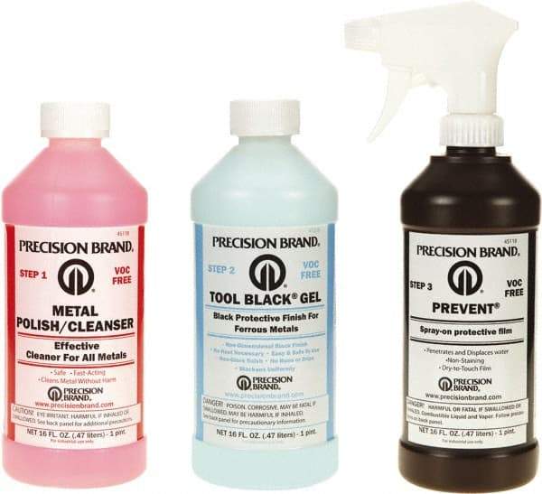 Precision Brand - 1 Pint Bottle Tool Black Gel Kit - 1 Pint Tool Black Gel, 1 Pint Metal Polish Cleanser and 1 Pint Prevent - Makers Industrial Supply