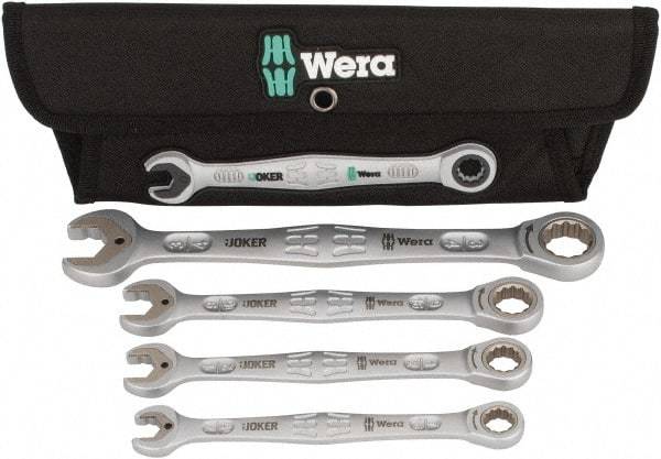 Wera - 4 Piece, 7/16" to 3/4", 12 Point Combination Wrench Set - Inch Measurement Standard, Satin Finish, Comes in Cordura Nylon Roll - Makers Industrial Supply