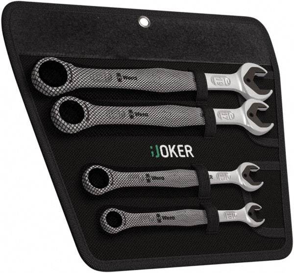 Wera - 4 Piece, 10mm to 19mm, 12 Point Combination Wrench Set - Metric Measurement Standard, Satin Finish, Comes in Cordura Nylon Roll - Makers Industrial Supply