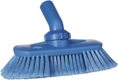 Vikan - 1-1/2" Bristle Length, Polyester Wash Brush - 7-3/4" Long x 3" Wide Head, 8" OAL, European Threaded Handle, Blue, Polypropylene Block, Flagged - Makers Industrial Supply