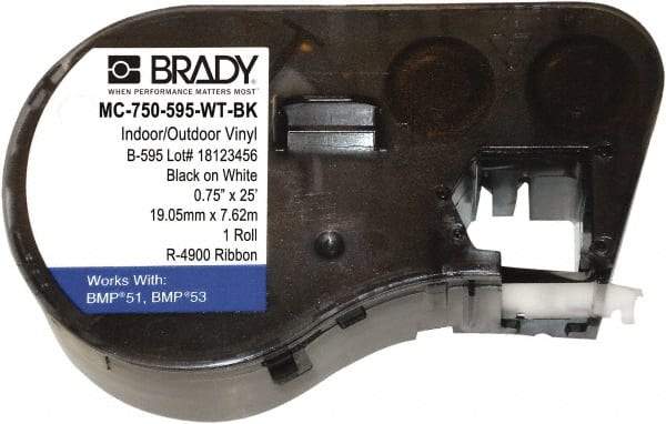 Brady - 3/4" Wide, Black & White Vinyl Labels - For BMP41 Label Printer, BMP51 Label Printer, BMP53 Label Printer - Makers Industrial Supply