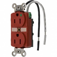 Hubbell Wiring Device-Kellems - 125V 15A NEMA 5-15R Hospital Grade Red Straight Blade Duplex Receptacle - Makers Industrial Supply