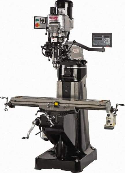 Vectrax - 9" Table Width x 48" Table Length, Variable Speed Pulley Control, 3 Phase Knee Milling Machine - R8 Spindle Taper, 3 hp - Makers Industrial Supply