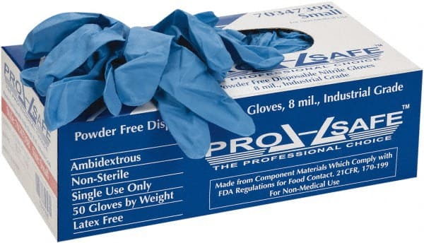 PRO-SAFE - 50 Piece Pack, Size S, 8 mil, Industrial Grade, Powder Free Nitrile Disposable Gloves - Exact Industrial Supply