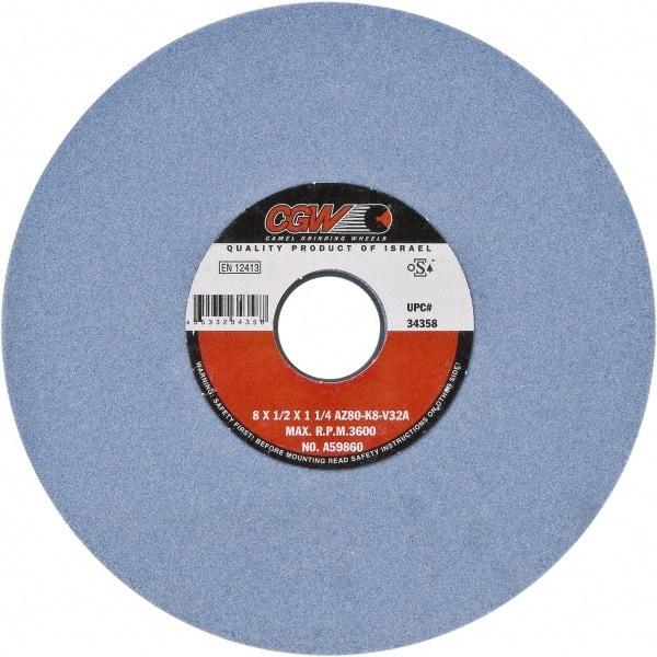 Camel Grinding Wheels - 8" Diam x 1-1/4" Hole x 3/4" Thick, J Hardness, 60 Grit Surface Grinding Wheel - Aluminum Oxide, Type 5, Medium Grade, Vitrified Bond, One-Side Recess - Makers Industrial Supply