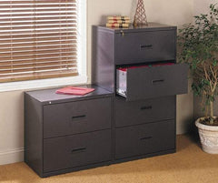 Hon - 36" Wide x 53-1/4" High x 19-1/4" Deep, 4 Drawer Lateral File with Lock - Steel, Black - Makers Industrial Supply