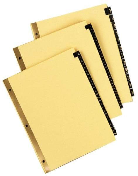 UNIVERSAL - 8-1/2 x 11" 1 to 31 Label, 31 Tabs, Single Side Gold Mylar Reinforced Binding Edge, Simulated Leather Prepinted Tab Dividers, Gold Print - Black/Gold Tabs, Buff Folder - Makers Industrial Supply