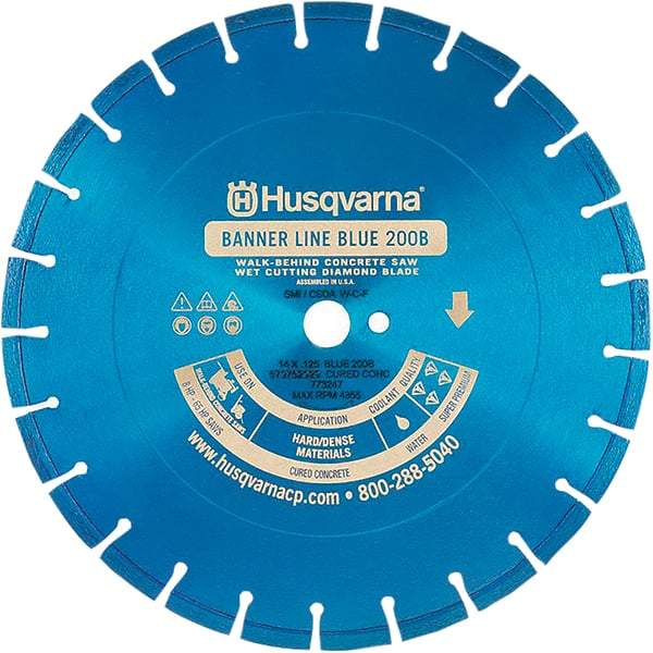 Husqvarna - 20" Diam, 1" Arbor Hole Diam, Continuous Edge Tooth Wet & Dry Cut Saw Blade - Diamond-Tipped, General Purpose Action, Standard Round Arbor - Makers Industrial Supply