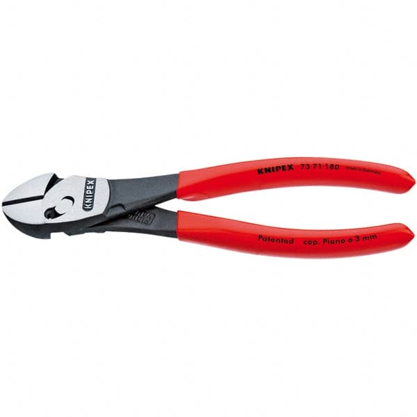 Knipex - 7-1/4" OAL, 24 AWG Capacity, Diagonal Cutter - 1" Jaw Length x 1-3/16" Jaw Width, Oval Head, Plastic Dipped Handle - Makers Industrial Supply