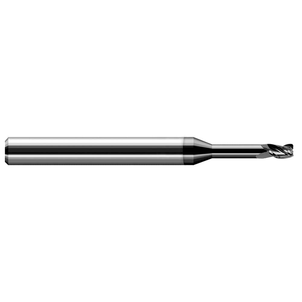 Corner Radius End Mill: 3/16″ Dia, 9/32″ LOC, 0.03″ Radius, 3 Flutes, Solid Carbide 3″ OAL, 3/16″ Shank Dia, 30 ° Helix, Amorphous Diamond Coated, Corner Radius End, Centercutting