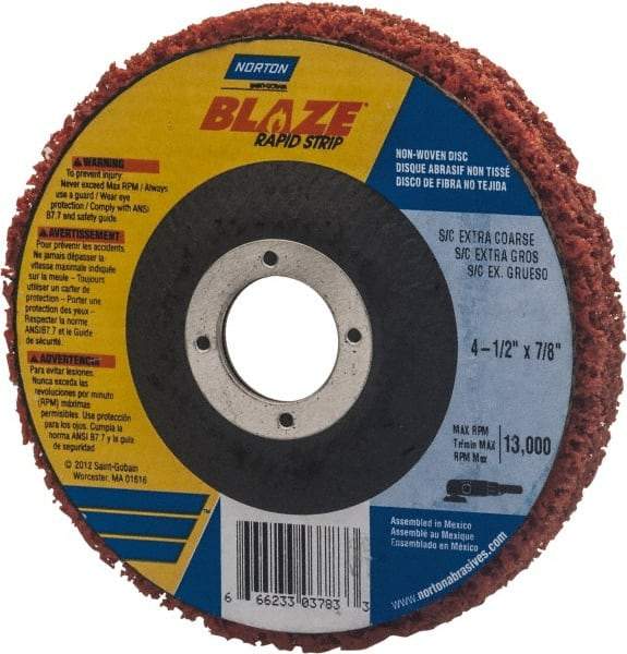 Norton - 7" Extra Coarse Grade Aluminum Oxide/Ceramic Deburring Disc - 7/8" Center Hole, Arbor Connection, Orange, 7,000 Max RPM - Makers Industrial Supply