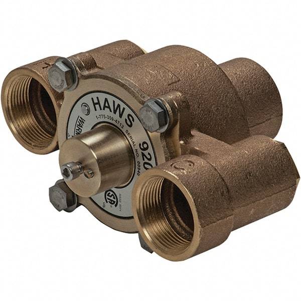 Haws - 1-1/4" Inlet, 7-5/8" Long x 3-1/2" Wide x 5-3/8" High, Brass Plumbed Wash Station Tempering Valve - Compatible with Combination Drench Shower & Eye/Face Wash Stations - Makers Industrial Supply