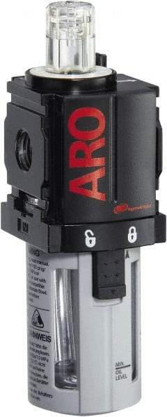 ARO/Ingersoll-Rand - 1/4" NPT, 150 Max psi Miniature Modular Lubricator - Polycarbonate Bowl, Aluminum Body, 51 CFM, 125°F Max Temp, 1.58" Long x 1.81" Wide x 5.04" High - Makers Industrial Supply