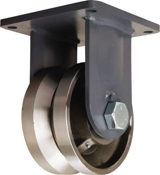 Hamilton - 8" Diam x 4" Wide, Forged Steel Rigid Caster - 15,000 Lb Capacity, Top Plate Mount, 8-1/2" x 8-1/2" Plate, Tapered Roller Bearing - Makers Industrial Supply