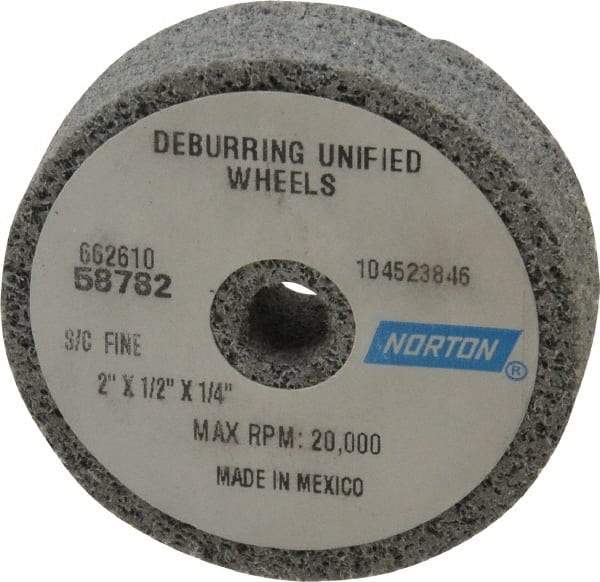 Norton - 2" Diam, 1/2" Face Width, 1/4" Center Hole, Very Fine Grade, Silicon Carbide Deburring Wheel - Unitized, Medium Grade, 20,000 RPM - Makers Industrial Supply