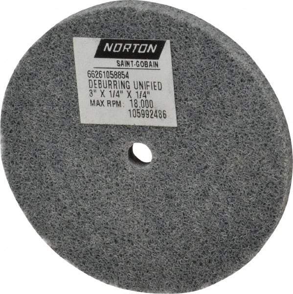 Norton - 3" Diam, 1/4" Face Width, 1/4" Center Hole, Very Fine Grade, Silicon Carbide Deburring Wheel - Unitized, Medium Grade, 18,000 RPM - Makers Industrial Supply