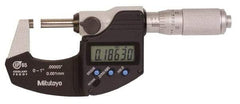 Mitutoyo - 0.0001 Inch Resolution, Standard Throat, Electronic Outside Micrometer - Includes Stand - Makers Industrial Supply