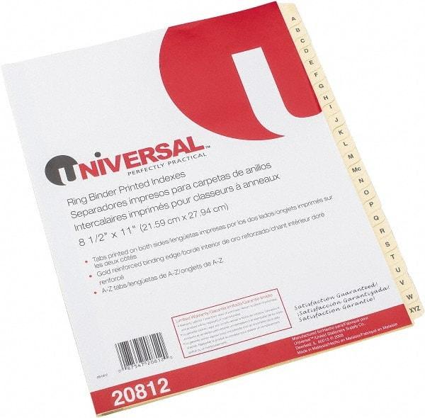 UNIVERSAL - 8-1/2 x 11" A to Z Label, 26 Tabs, Single Sided Clear Mylar, Tab Divider - Tan/Black Tabs, Buff Folder - Makers Industrial Supply