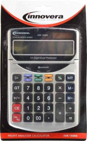 innovera - 12-Digit Portable Calculator - 18mm Display Size, White, Solar & Battery Powered, 7" Long x 4-3/4" Wide - Makers Industrial Supply