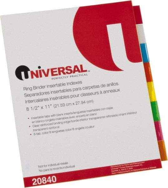 UNIVERSAL - 8-1/2 x 11" 8 Tabs, Single Sided Clear Mylar Reinforced Binding Edge, Insertable Tab Economy Indexes - Multicolor Tabs, Buff Folder - Makers Industrial Supply