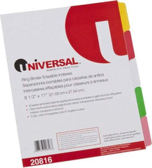 UNIVERSAL - 8-1/2 x 11" 5 Tabs, Clear Reinforced Binder Holes, Write on Erasable Tab Indexes - Multicolor Tabs, White Folder - Makers Industrial Supply