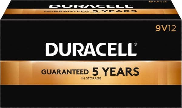 Duracell - Size 9V, Alkaline, 12 Pack, Standard Battery - 9 Volts, Snap Terminal, 6LR61, ANSI 1604A Regulated - Makers Industrial Supply