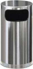 Rubbermaid - 12 Gal Silver Round Decorative Waste Receptacle With Top - Steel, 28" High - Makers Industrial Supply